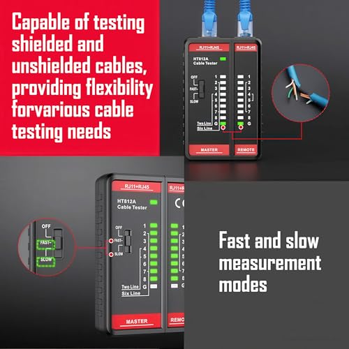 Network Cable Tester with RJ45 RJ11 Port, Ethernet Cable Tester, Ethernet Tester Tool Fast/Slow Testing, POE Test UTP/STP Cable Checker, Telephone Line Continuity Test for CAT5/CAT5E/CAT6/CAT6A/CAT7