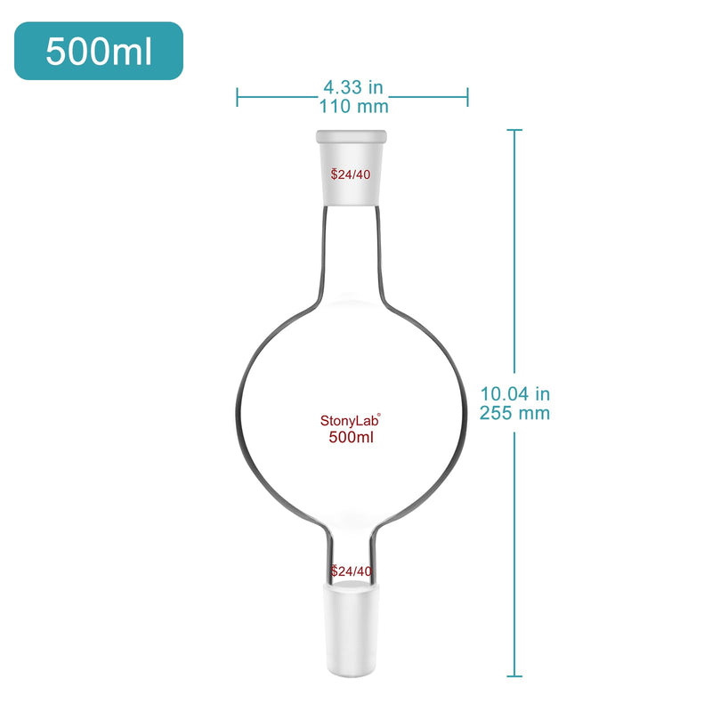 stonylab Glass Chromatography Reservoir, Borosilicate Glass Chromatography Reservoir with Standard 24/40 Joint for Laboratory, 500ml 500 ml
