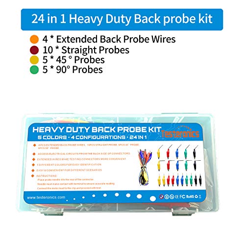 24 in 1 Heavy Duty Electrical Back Probe Kit | 4 PCS Extended Back Probe Wires | 20 PCS Alligator Clip to Back Probe Needle