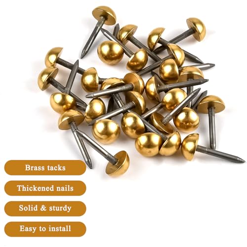 30 Pcs Retro Solid Pure Brass Tacks, 1/2",12 mm Upholstery Nails for Furniture, Decorative Brass Nails for Wood, Carpet Tacks, Cap Nails,Thumb Tacks, Brass Fasteners