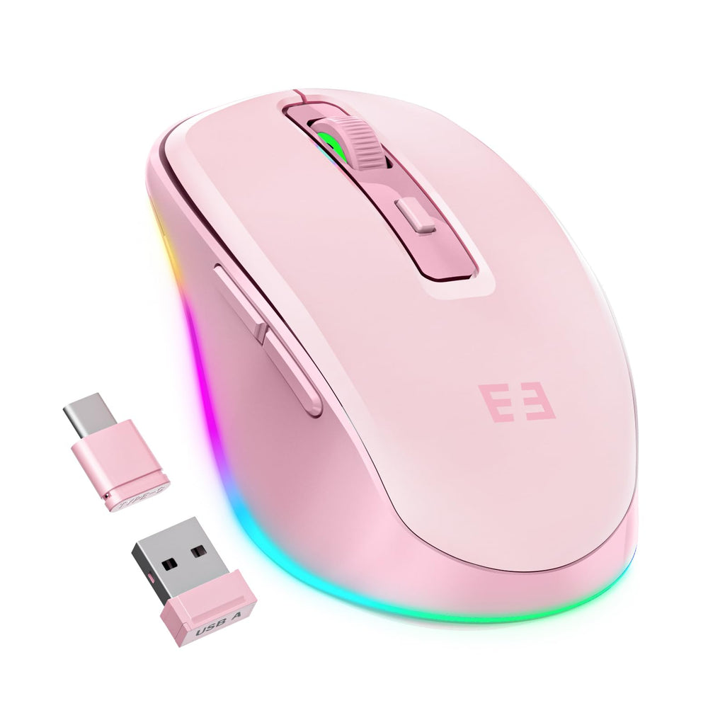 seenda Wireless Mouse, Type C Mouse with Jiggler - Light Up USB C Mouse, USB&Type C Receiver, Build-in Jiggler Mover Compatible with MacBook,iPad,Windows Tablet/Laptop/Computer, Pink