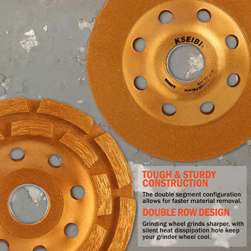KSEIBI 644030 Diamond Concrete Grinding Wheel 4 1/2 inch for Polishing and Cleaning Stone Concrete Surface, Cement, Marble, Rock, Granite, and Thinset Removing, Angle Grinder Wheels Cup Double Segmented Row