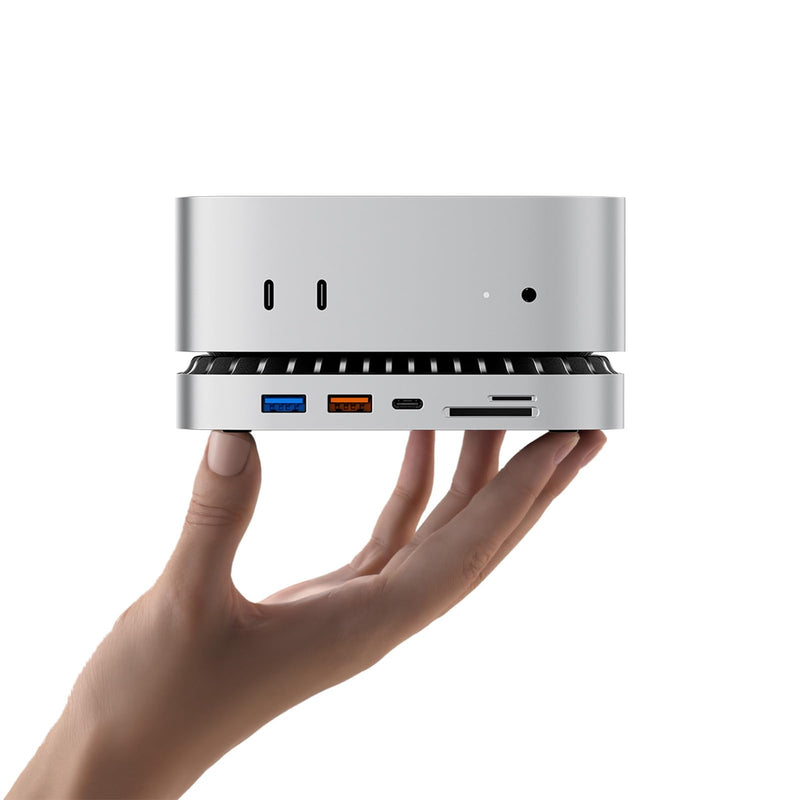 Mac mini M4 Dock, Aluminum Mac mini Stand and HDMI Hub for Mac mini M4 and M4 Pro 2024 with M.2 NVMe/SATA SSD Enclosure, 4K60Hz HDMI,10G USB A/C, 5G USB A*2, USB-C Charge, SD/TF, Audio