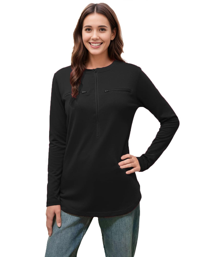 Chemo Shirts for Women with Port Access and Side Snaps Long Sleeve for Post Surgery Recovery Dialysis Comfort Shirt Black Medium
