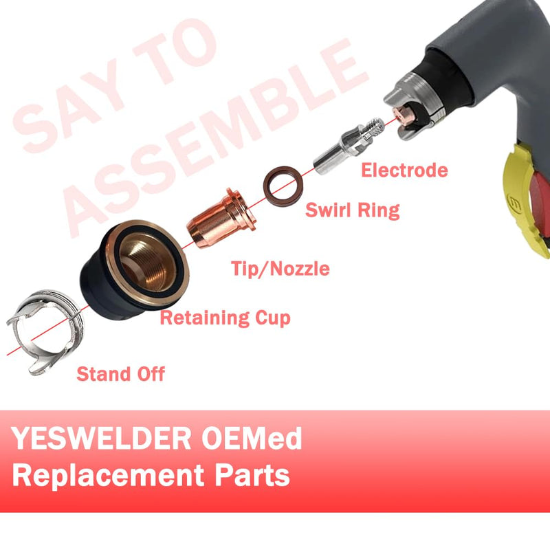 24-Piece IPT40 Plasma Cutter Consumables Kit | Compatible with YESWELDER CUT 55DS Pro/CUT 65DS | Brass & Stainless Steel Electrodes/Tips (Electrode, Nozzle, Retaining Cap)
