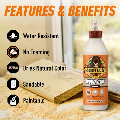Gorilla Wood Glue, 18 oz Bottle, Water Resistant PVA Adhesive 18oz 1