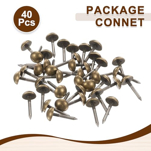 uxcell 40Pcs Solid Brass Upholstery Tacks, 12mm Retro Upholstery Nails Decorative Thumb Push Pins for Wood Boxes Carpet Sofa Furniture Leather Crafts, Bronze