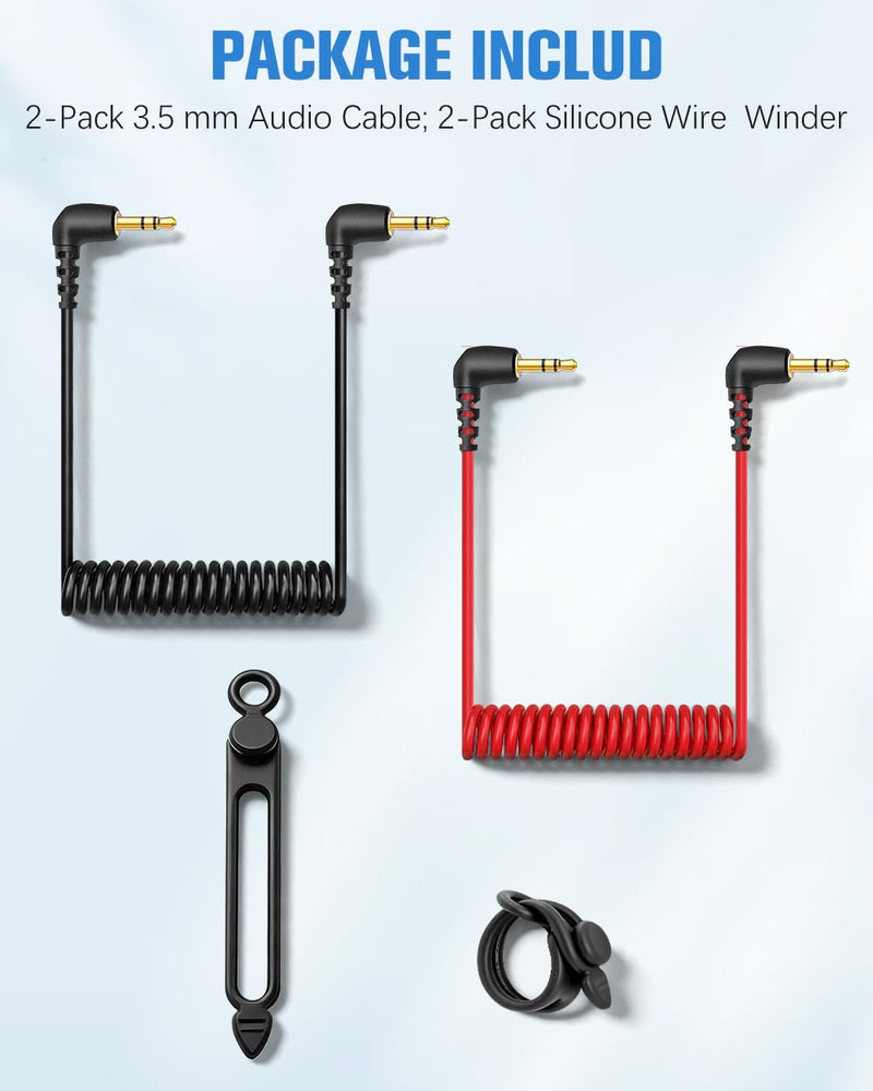 Audio Cable for DJI Mic Mini Microphone, 2-Pack 90-Degree Plug Retractable Coiled 3.5mm (TRS to TRS) Aux Cord, Mic Cord for DJI /1/2/3, with 2 Cable Winder