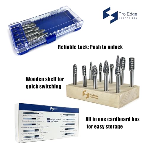 10pcs Carbide Burr Set 1/4" Shanks Double Cut Die Grinder Bits 1/4" Shank