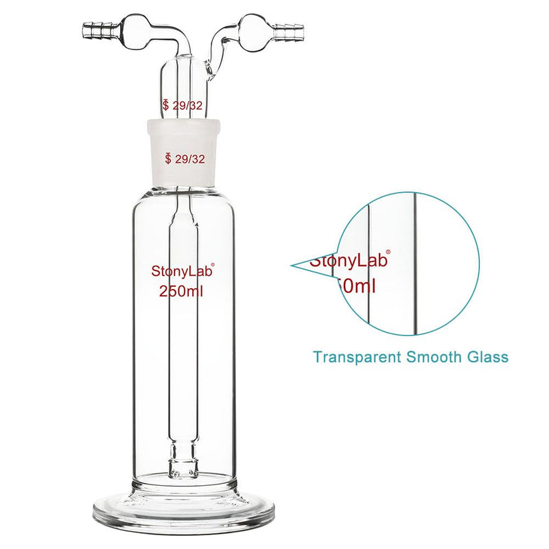 stonylab Drechsel Bottle for Gas Washing, Borosilicate Glass Gas Washing Bottle with Standard 29/32 Joint and 8 mm Serrated Hose, 250 ml 8.5 Ounces