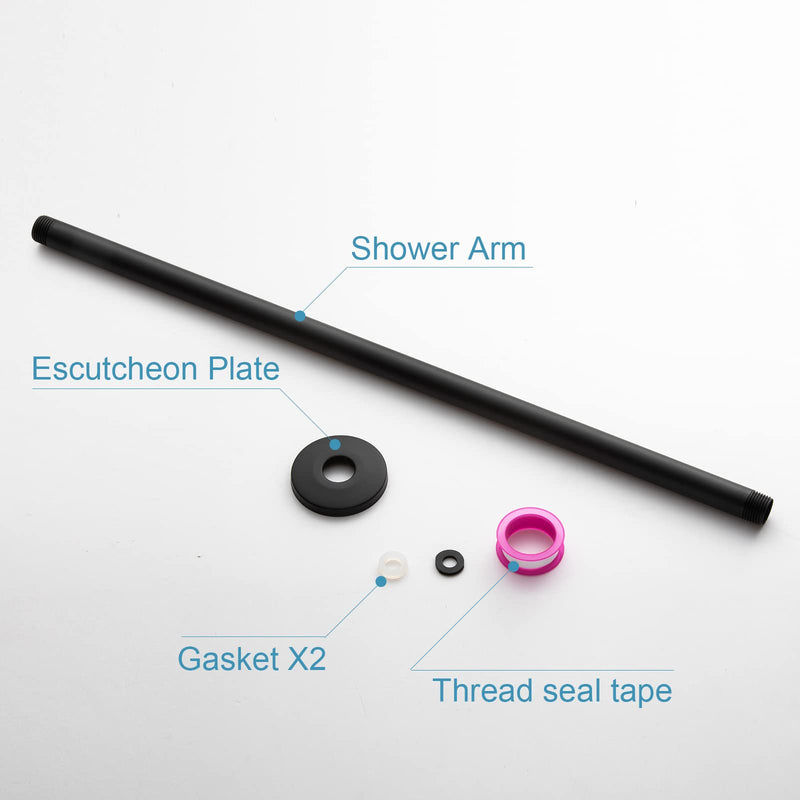 OFFO Shower Arm with Flange, 24 in Ceiling Mount Replacement Rain Shower Head Straight Arm Ceiling-Mounted For Fixed Shower Head & High Pressure Rain, Matte Black
