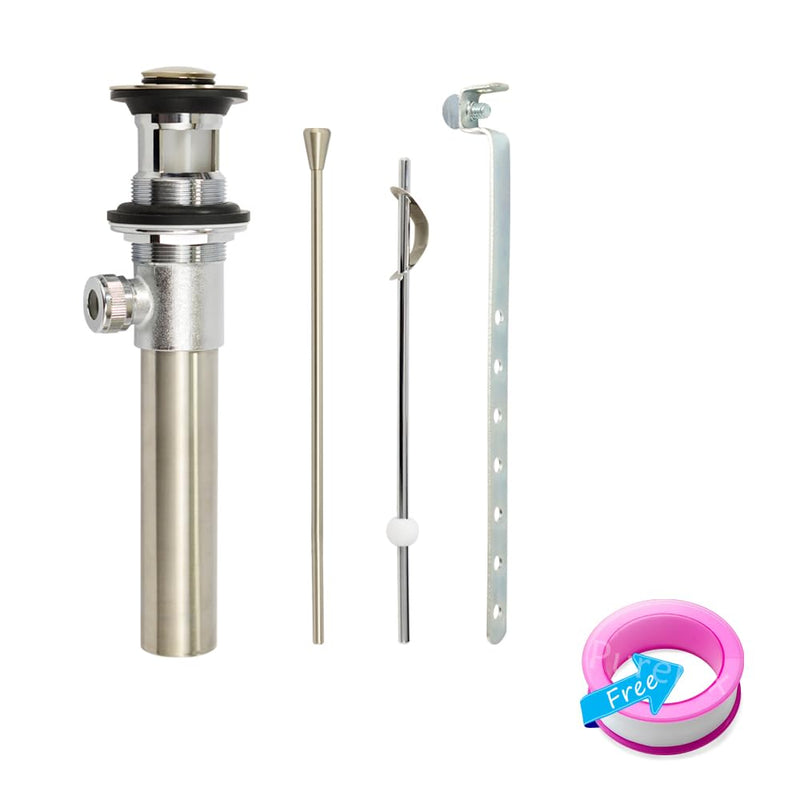Purelux Bathroom Faucet Vanity Sink Metal Pop-Up Drain Stopper Assembly with Lift Rod and Overflow, Brushed Nickel Finish