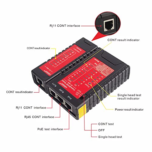 Network Cable Tester, Ethernet Tester, Cable Mapper, Continuity Tester Red