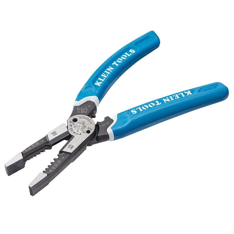 Klein Tools K12065CR Wire Stripper / Cutter / Crimper Tool, Made in USA, for Cutting, Stripping, Crimping, Twisting (8-18 AWG solid, 10-20 AWG stranded) Crimping Pliers