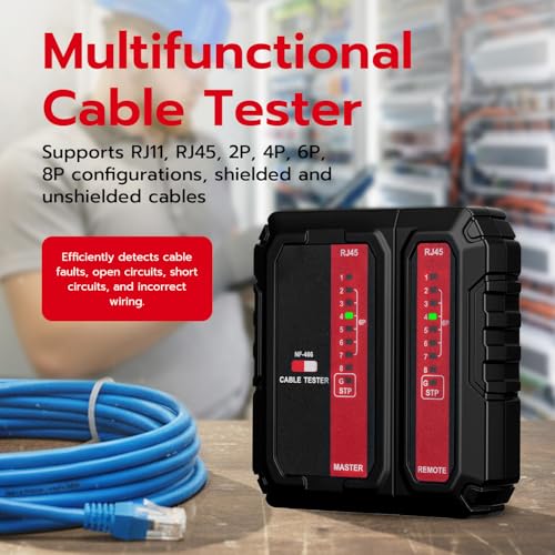 Mcbazel Network Cable Tester for RJ45 RJ11, Ethernet Cable Tester Tool Compatible with CAT5/CAT5E/CAT6/CAT6A, Telephone Line Continuity Test LAN Wire Test Tool