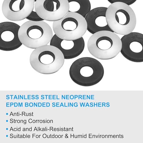 PATIKIL 304 Stainless Steel EPDM Bonded Sealing Washers, 80 Pieces 5/16" x3/4" Neoprene Rubber Washers Bonded Sealing Gasket for Marine Roof Bolt Supply 5/16"x3/4"