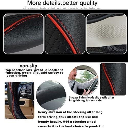 Car Steering Wheel Cover, Anti-Slip, Safety, Soft, Breathable, Heavy Duty, Thick, Full Surround, Sports Style (Black with Red line) Black with Red line