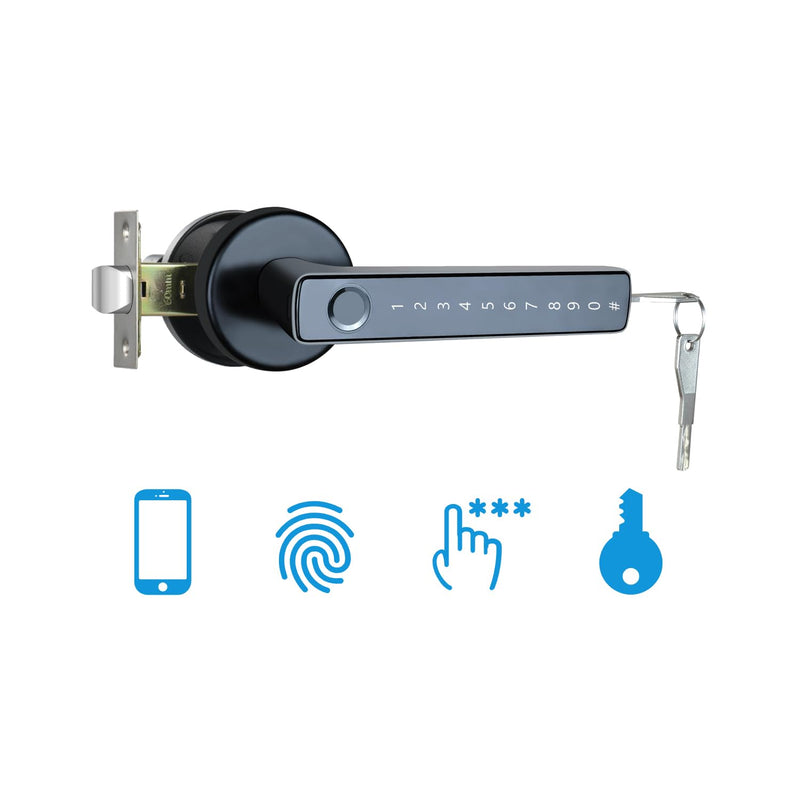 ETEKJOY Smart Door Lever Lock 4-in-1 App+Fingerprint+Passcode+Key Left/Right Reversible Handle Keyless Entry Auto Lock Knob Home Office Hotel Apartment Bedroom (Black with App) Black with App