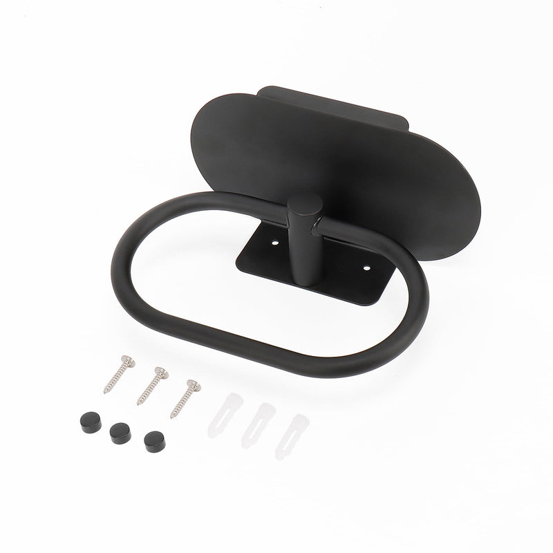 Hand Towel Ring with Shelf, Stainless Steel Hand Towel Holder, Heavy Duty Bath Accessories, Wall Mounted Towel Hanger for Bathroom Kitchen (Matte Black) Matte Black