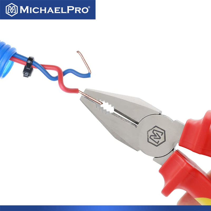 MichaelPro 8-Inch Insulated Combination Pliers, 1000V VDE Certified for Electricians and Electrical Vehicles Use, HRC58–62 Jaws, Anti-Slip Handle, Electrical Tool for Cutting and Gripping | MP003066