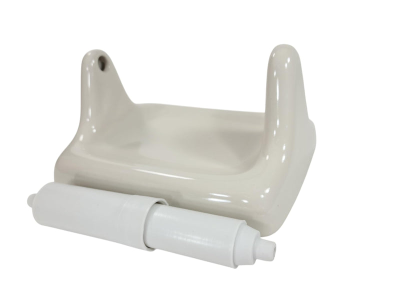 Beige Bone Almond Ceramic TP Toilet Paper Holder Wall Mount Thinset Installation Vintage Mid Century Modern Retro