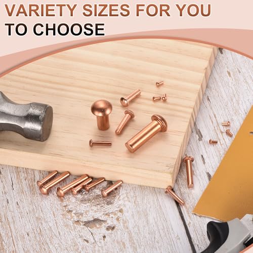 uxcell 30 Pcs Copper Solid Rivets, 5/16" x 5/8", Round Head, Copper Tone, Electrical Applications 5/16" x 5/8 "