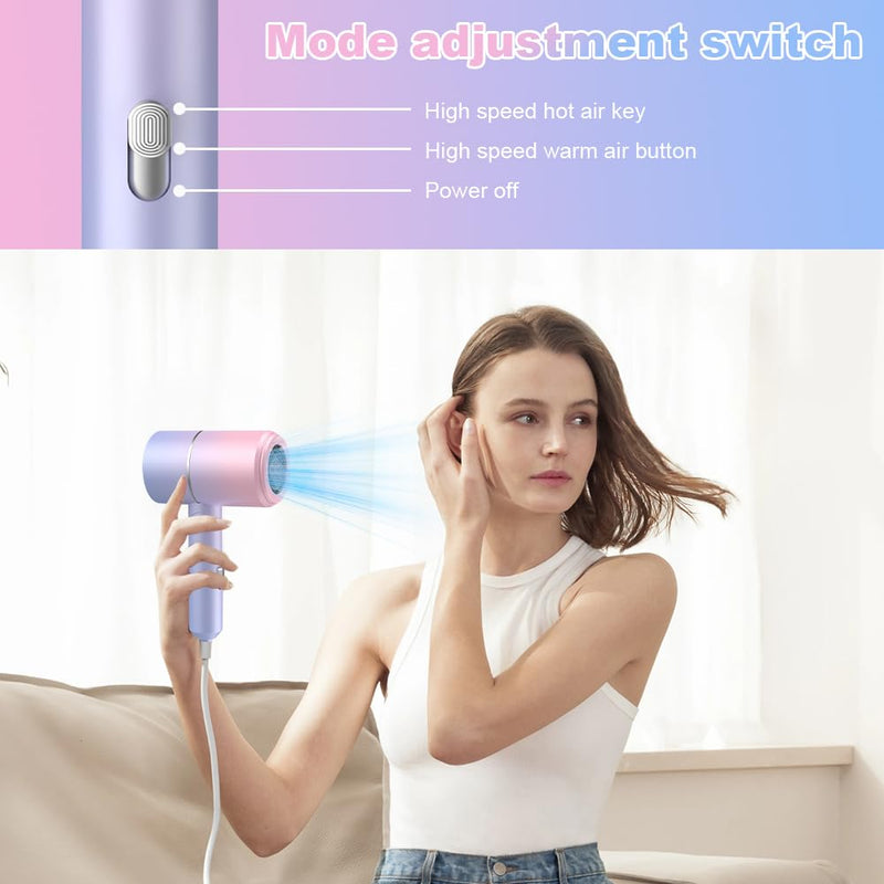 Travel Hair Dryer, Hair Dryer, Fast Drying Ionic Hairdryer with Hot and Cold Button, Small Hair Blow Dryer with 1 Concentrator, Fast Drying Blow Dryer for Home, Travel, Salon (Gradient Colour) Gradient Colour