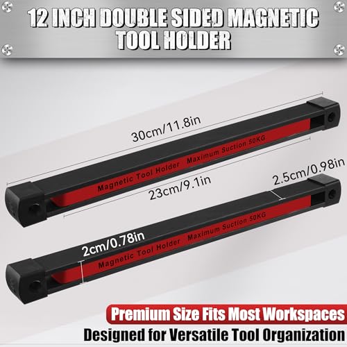 Double Sided Magnetic Tool Holder, 12 Inch Heavy Duty Ultra Strong Magnetic Tool Bar, Wall Mount Magnetic Tool Strip for Garage Workshop, Organizer Storage for Multi-Scene Use (3 Pack) Black-3 Pack