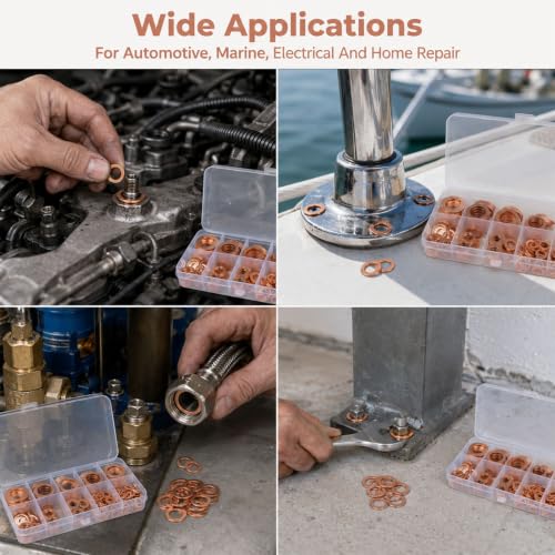 350 Pcs Copper Metric Sealing Crush Washers Assortment Kit