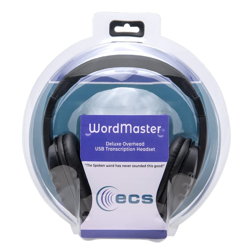 ECS WordMaster Transcription USB Headset, 7-Foot Cord, Over-Head, Around-Ear, Superb Audio Clarity, External Sound Card, Ideal for Transcribing Medical & Legal Dictation, Padded Headband & Ear Cups