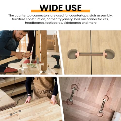 4 Sets M8x100mm Countertop Connector Bolts, Furniture Fastening Kits, Drawbolt Joint Connectors with Half Moon Spacers for Butcher Block, Bed Frame, Wardrobe Assembly (Pack of 2) M8x100mm (Pack of 2)