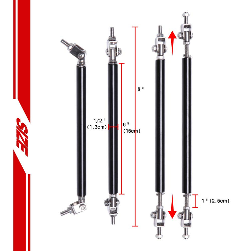 2PCS Adjustable Splitter Strut Rods, 8"-11" Front Lip Strut Rod Bumper Splitter Universal Tie Support Bars，Black Black 8"-11"