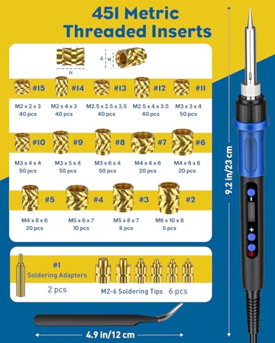 Vibit 451 Pcs Threaded Inserts Set, Soldering Iron Kit 100W for 3D Printing