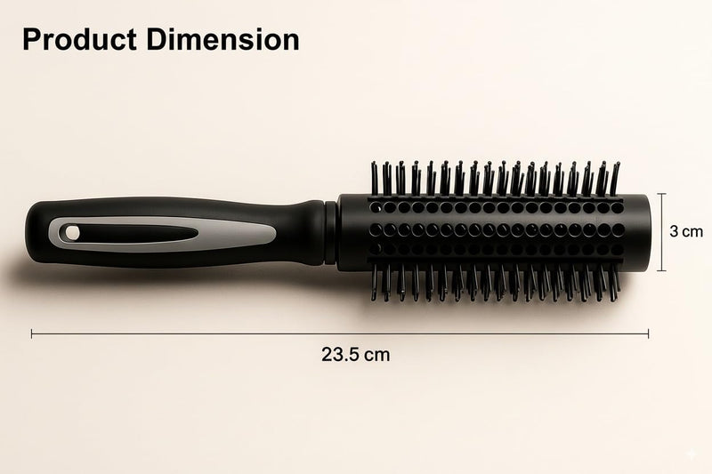 Round Hair Brush Paddle Brush Black Silver Handle Round 23.5Cm Quiff Roller