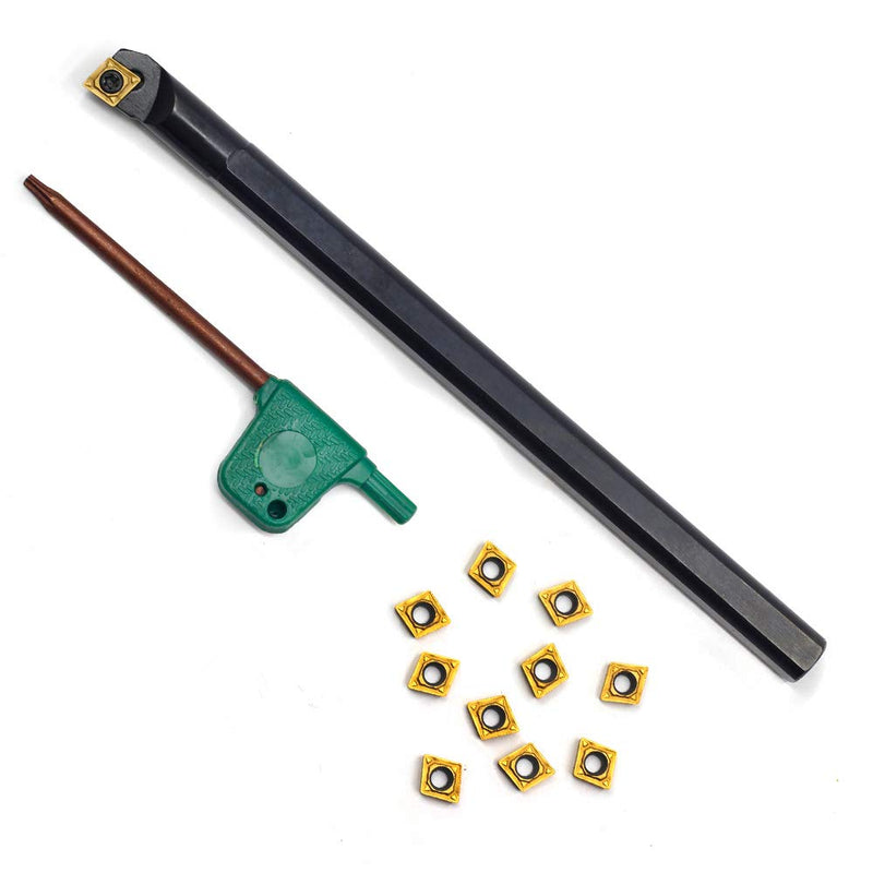OOSCARBIDE 3/8"x 6" Indexable Boring Bar with10pcs CCMT21.51 (CCMT060204) Carbide Inserts, Right-Hand, High-Quality Solid Carbide, Multilayer Coating