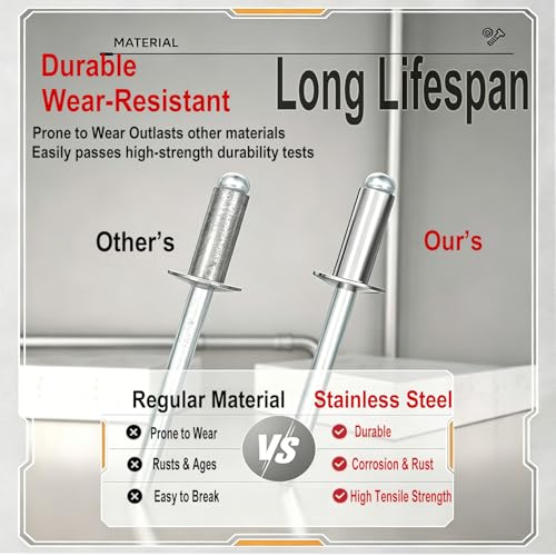 100pcs 3/16" x1/2" Stainless Blind Rivets,Pop Rivets,Open-End Blind Rivets 304 Stainless Steel Grip and Steel Mandrel, 4.8 x 12mm