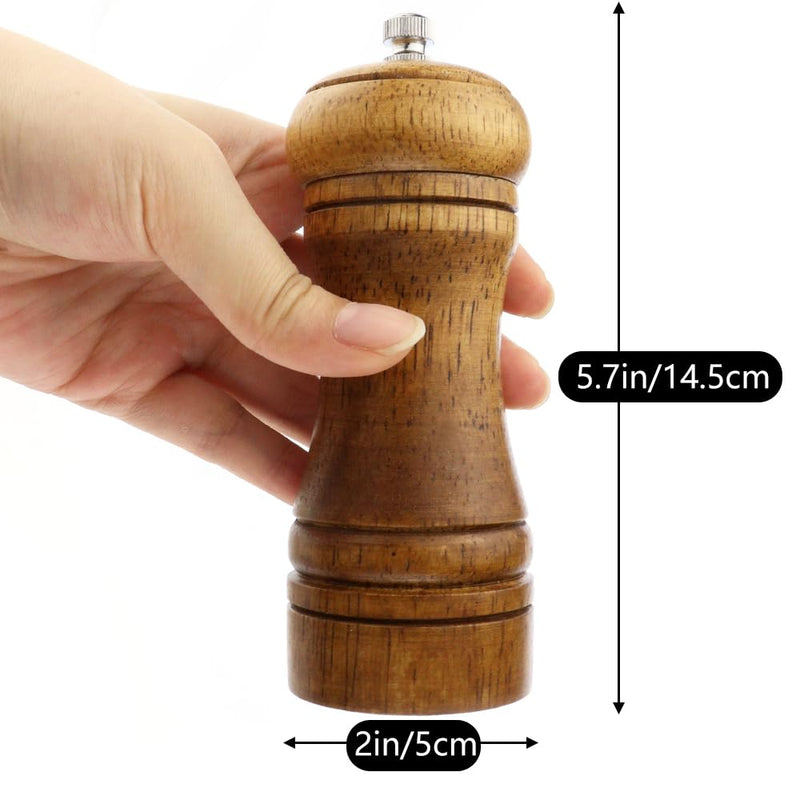1 Pack 5 Inch Wood Pepper Grinder Wooden Pepper Mill or Salt Mill Salt Shakers with Adjustable Ceramic Rotor Refillable Ceramic Grinding Mechanism Oak Wood Pepper Grinder for Kitchen