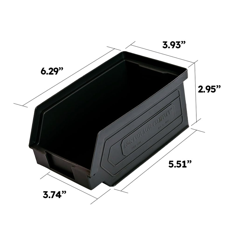 Plastic Storage Bins, Hanging, Stackable, Storage Organizer Bin for Warehouses, Workshops 7-Inch x 4-Inch x 3-Inch (Black, 6-Pack) Black
