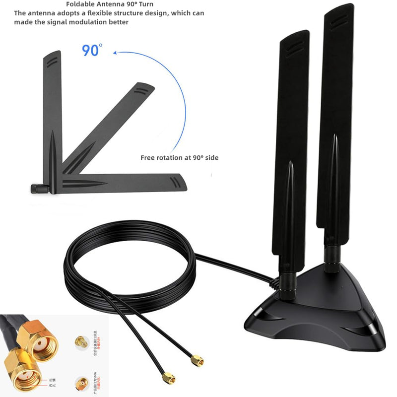 Dual Band 2.4GHz 5GHz 5.8Ghz RP-SMA Gaming WiFi 6E 802.11ac/ax Wireless Antenna with Magnetic Base for Intel AX201 AX200 PCIe NGFF USB Card PC Desktop PCIe WiFi Card Wireless Network Router