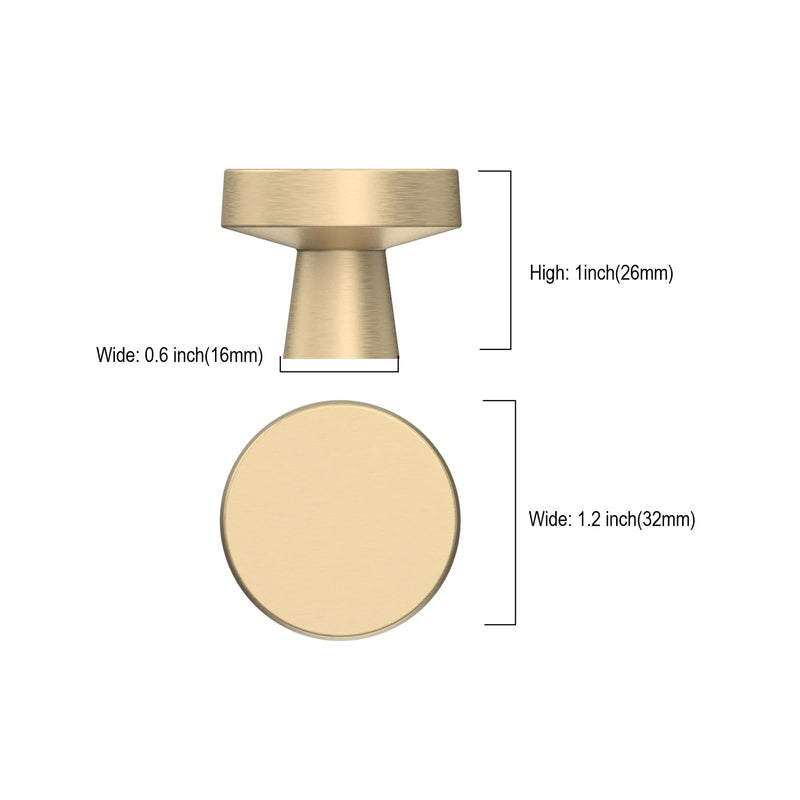 10 Pack Kitchen Cabinet Knob Brushed Gold Round Dresser Knobs Drawer Knobs Kitchen Cabinet Hardware Knobs for Dresser Drawers 10