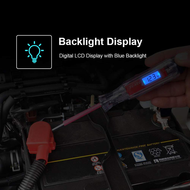  [AUSTRALIA] - Heavy Duty 3-65V Backlit Digital LCD Circuit Tester, Test Light with 140 Inch Extended Spring Wire, Car Truck Low Voltage & Light Tester with Stainless Probe