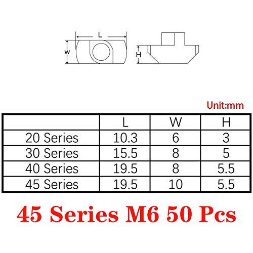 Still Awake 50pcs 4545 Series M6 Thread T Nuts Hammer Head Fastener Nut Sliding T-Nut, Nickel Plated Carbon Steel, 10mm (4545 Series M6)
