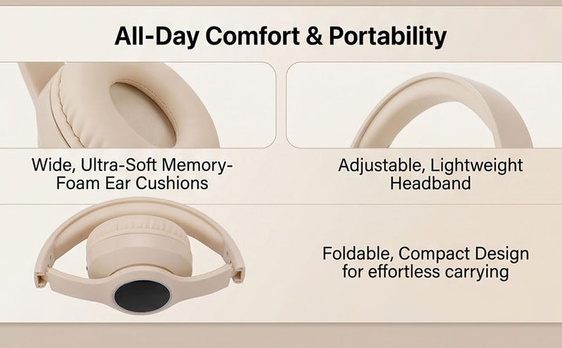 Tangxi Portable Personal FM Radio Headphones with Best Reception, Rechargeable & Foldable, FM Radio Ear Muffs Wireless Headset for Jogging, Mowing, Cycling, Meeting (Creamy White)