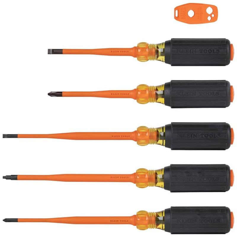 Klein Tools 33736INS Insulated Screwdriver Set, Made in USA, 1000V Slim-Tip Driver with Phillips, Cabinet and Square Bits and a Magnetizer, 6-Piece One Size 6-Piece Set