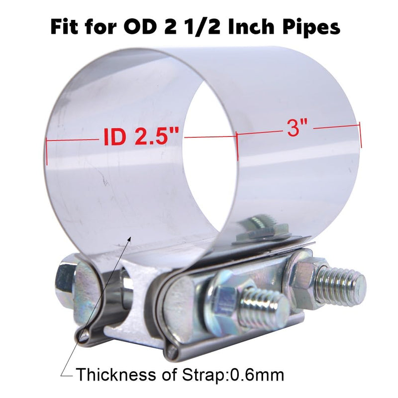 ID 2-1/2 Inch Lap Joint Butt Exhaust Clamp, Stainless 63mm Exhaust Coupler Clamp fit for OD 2.5 inch Pipes