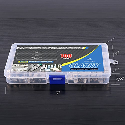 Glarks 100-Pieces 4040 Series European T Nut Assortment Kit, M3 M4 M5 Hammer Head Drop in T Slot Nuts for 40 Series Aluminum Profile - Nickel Plated Carbon Steel