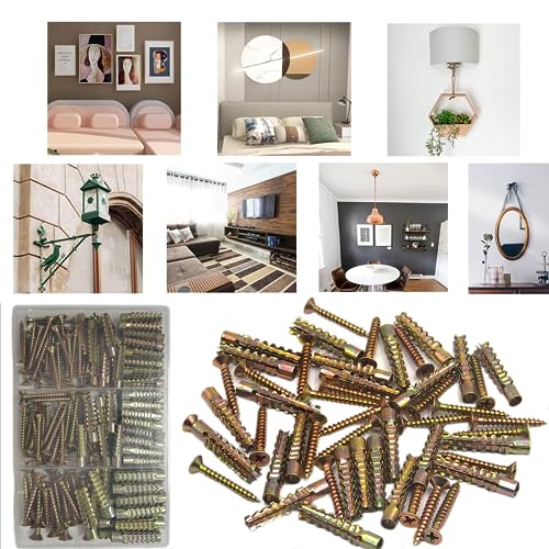 130pcs Tree Shaped Steel Wall Anchor with Screws for Hollow Wall, Concrete Wall, Plaster Wall and Wooden Wall，3 Sizes (5x30mm、 6x32mm、 8x38mm)