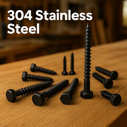 3/8 x 4 Black Lag Bolts, 20 PCs Dacromet-Coated 304 Stainless Wood Heavy Duty Lag Screws for Deck Frame and Outdoor Projects, Hex Head 3/8 x 4"