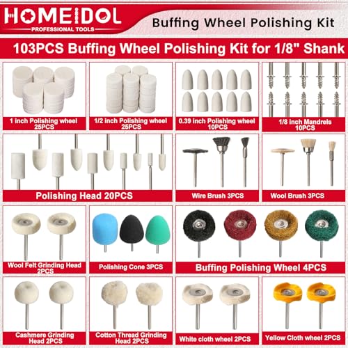 103PCS Polishing Kit for Dremel Buffing Wheels 1/8" Shank Polishing Bits 103PCS Buffing Wheels