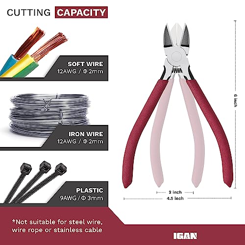 IGAN-P6 Wire Flush Cutters (Pack of 5), 6-inch Ultra Sharp and Powerful Side Cutter Clippers, Ideal Wire Snips for Handmade and Any Clean Cut Needs Pack 5